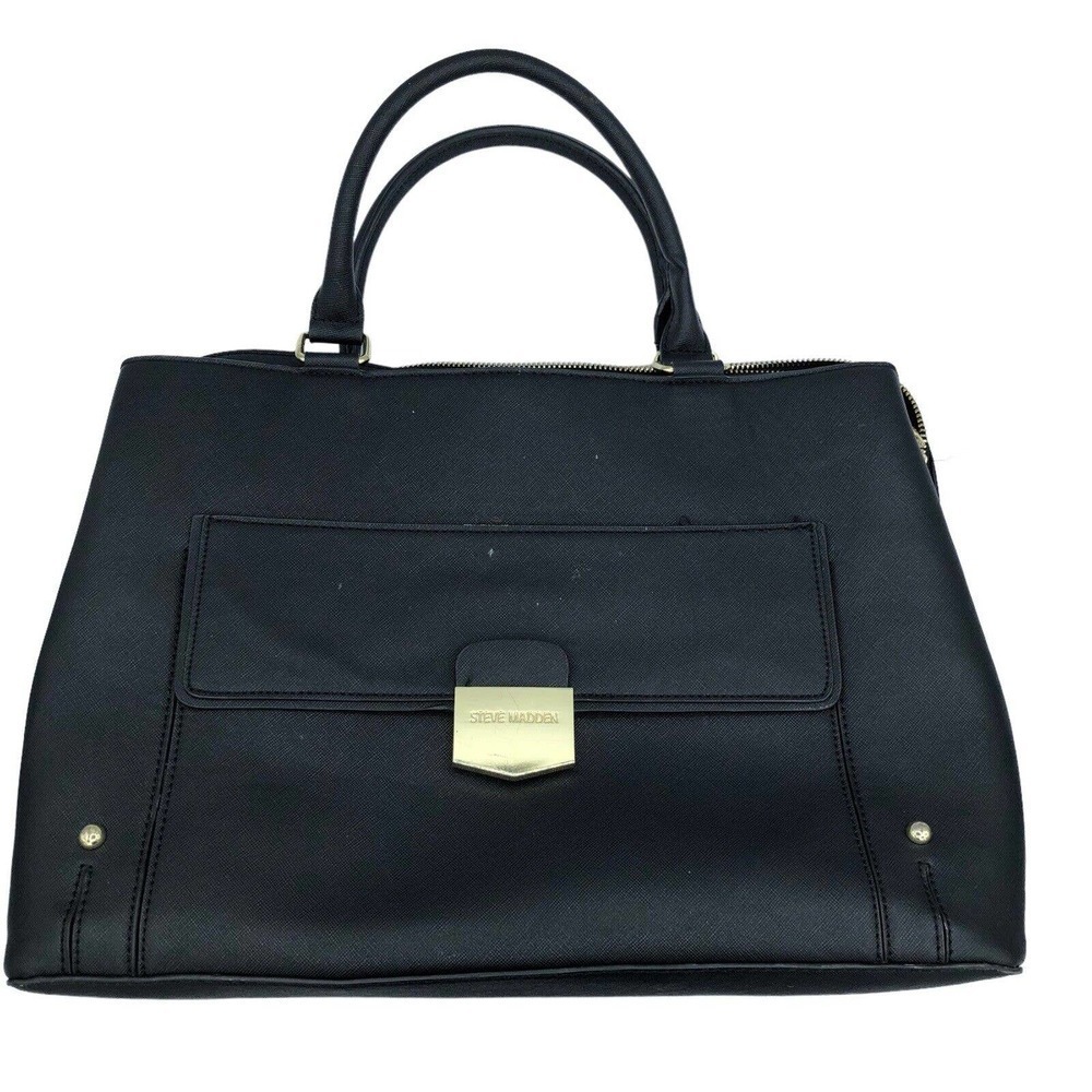 Steve Madden Black Handbag Purse Satchel Gold Hardware